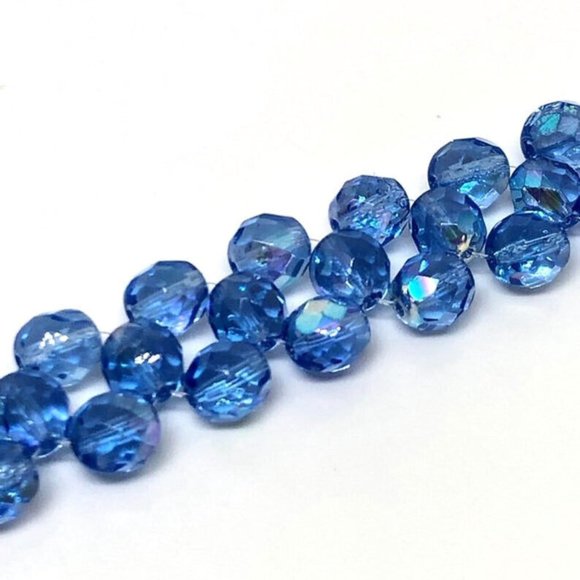 Vintage Blue Faceted Glass Crystal Bead Toggle Bracelet. Triple Strand - Picture 7 of 7